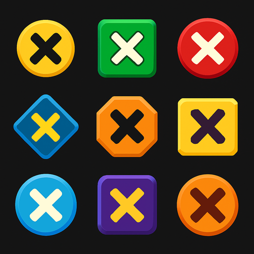 Pack of "X" button.
In-Game asset.  2d.  High contrast.  No shadows
