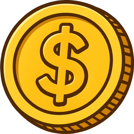 altın dolar.
In-Game asset.  2d.  High contrast.  No shadows