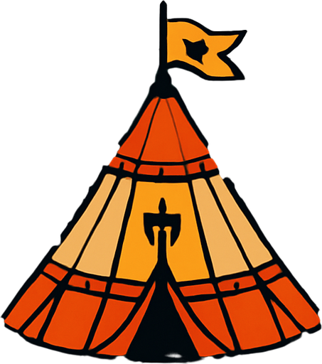 Büyük savaşçı kampı uzaktan görünüm.
In-Game asset.  2d.  High contrast.  No shadows