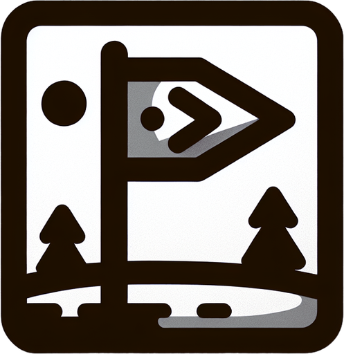 Drapeau de golf avec un flèche qui montre vers la droite.
Single Game Texture. In-Game asset. 2d. Blank background. High contrast. No shadows.