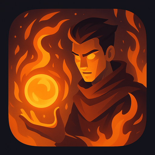 Modern App Store icon, high definition, square with rounded corners, for a game titled "Pyromancer: Blaze Control" and with the description "Control a powerful pyromancer who shoots fireballs and manipulates flames with hand gestures. Defend against waves of enemies by precisely aiming fire projectiles and controlling existing flames to trigger environmental reactions. Master the art of fire magic to become the ultimate flame wielder.". No text on icon!