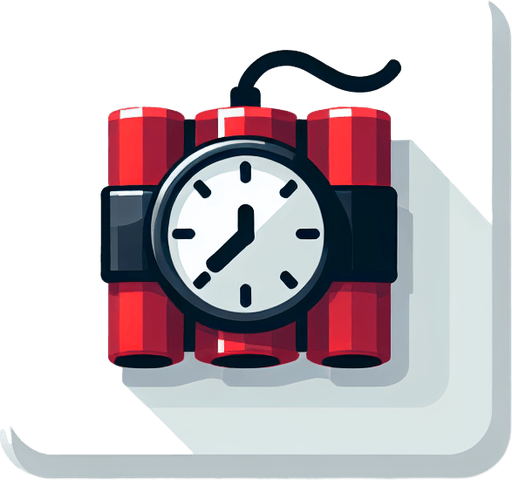 красная взрывчатка с таймером.
Single Game Texture. In-Game asset. 2d. Blank background. High contrast. No shadows.