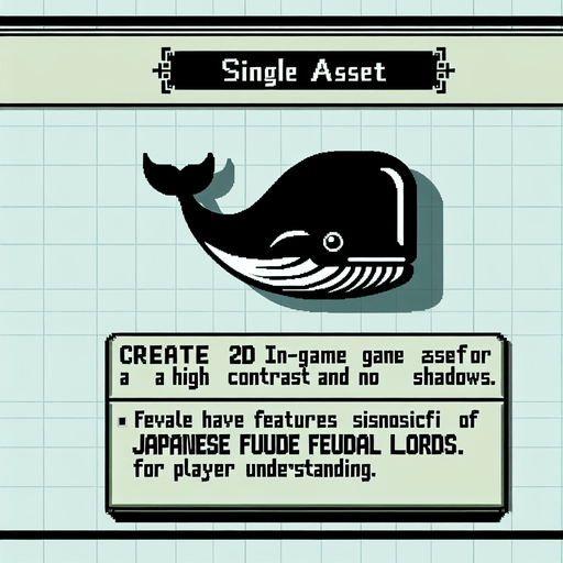 殿様鯨.
Single Game Texture. In-Game asset. 2d. Blank background. High contrast. No shadows.