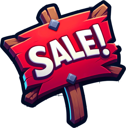 Sale! Sign.
Single Game Texture.  In-Game asset.  2d.  Blank background.  High contrast.  No shadows