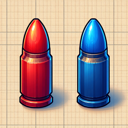 bullet red and blu.
Single Game Texture.  In-Game asset.  2d.  Blank background.  High contrast.  No shadows