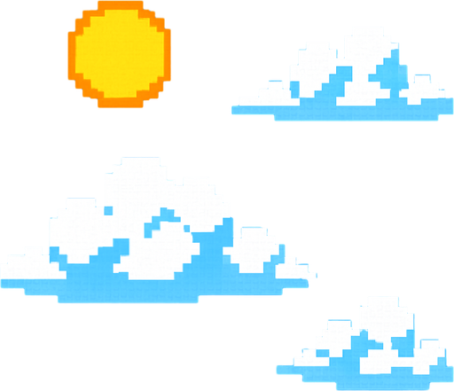 Day sky and clouds style pixel 1980.
In-Game asset.  2d.  High contrast.  No shadows. Pixel