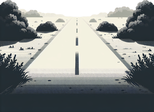 Дорога и кусты.
Single Game Texture. In-Game asset. 2d. Blank background. High contrast. No shadows.