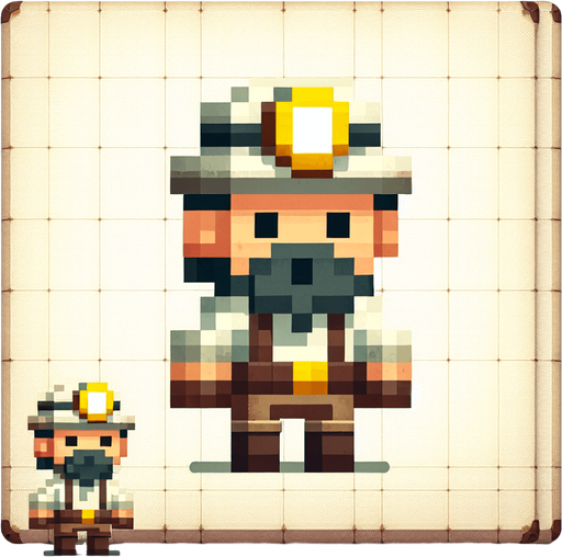 miner.
Single Game Texture. In-Game asset. 2d. Blank background. High contrast. No shadows.