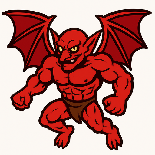 kırmızı kaslı uçan goblin.
In-Game asset.  2d.  High contrast.  No shadows