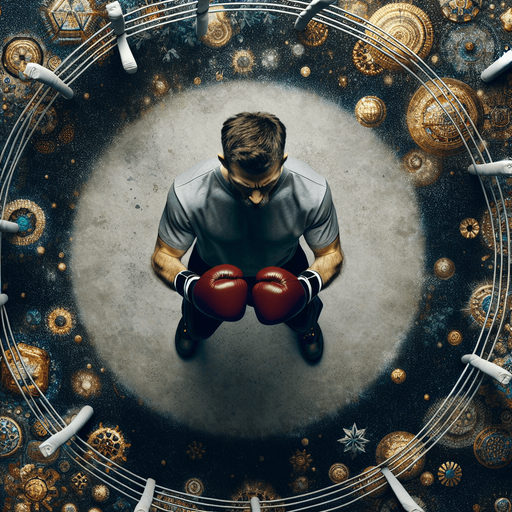 Un boxeur vu de dessus dans 2 positions : en garde et frappe.