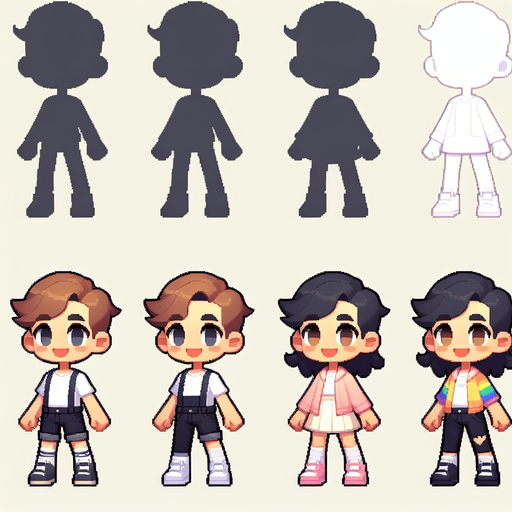 Character that means boy or girl.
Single Game Texture. In-Game asset. 2d. Blank background. High contrast. No shadows.