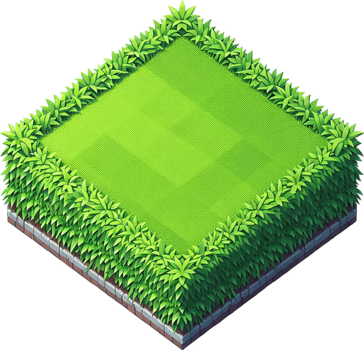 top view of a beautiful and lush clean ans straight lawn square.
Video game style
