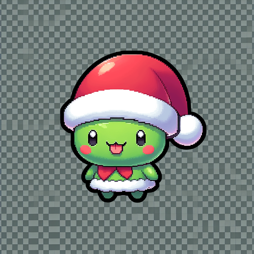 a cute little grinch standing with a santa's hat Single Game Texture. 2d. Transparent background. High contrast. No shadows.