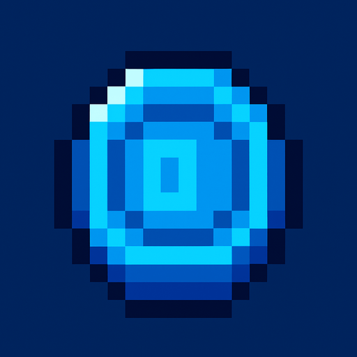 3x3 pixel blue coin.
In-Game asset.  2d.  High contrast.  No shadows. Pixel art. retro arcade
