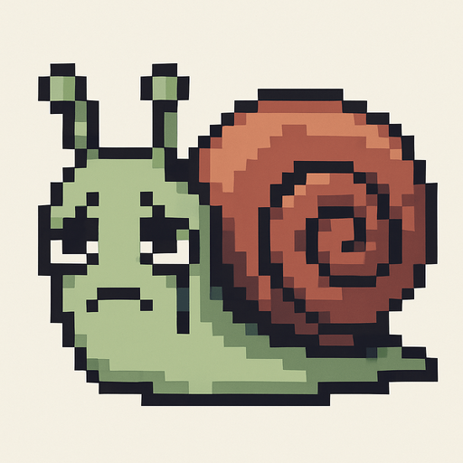 desperate depressive cute snail 2d pixel art.
In-Game asset.  2d.  High contrast.  No shadows