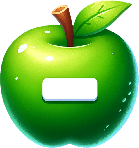 white "=" on a green apple..
Single Game Texture. In-Game asset. 2d. Blank background. High contrast. No shadows.