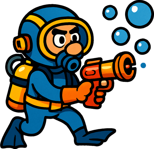 diver man bubble gun.
In-Game asset.  2d.  High contrast.  No shadows