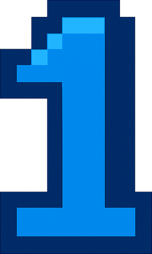 Número 1 azul , pixelart.
In-Game asset.  2d.  High contrast.  No shadows