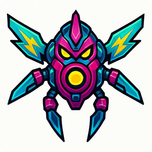 different cyber electro flying enemy from the front side facing camera. HD colors. separated
In-Game asset.  2d.  High contrast.  No shadows