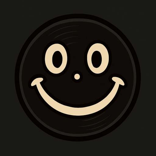 Circle smile face record dark color.
In-Game asset.  2d.  High contrast.  No shadows. Cartoon