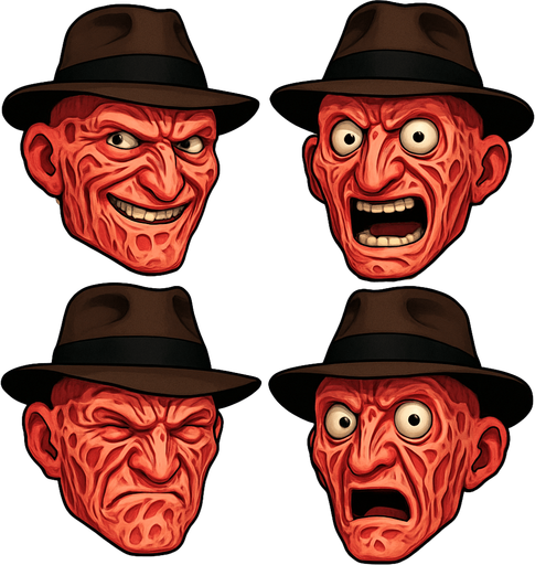3D Scary and funny face meme Freddy Krueger. different faces look. face only
In-Game asset.  3D.  High contrast.  No shadows. face only