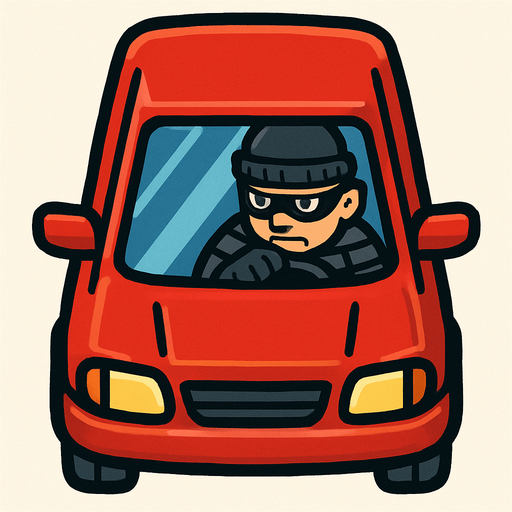 kuş bakışı İçinde hırsız olan araba.
In-Game asset.  2d.  High contrast.  No shadows