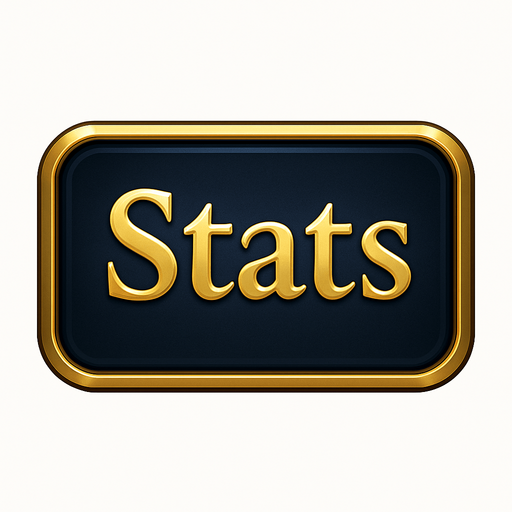 Crea un asset visual para un botón de interfaz de usuario que diga 'Stats' en ingles.

Objetivo: Proporcionar un botón claro y atractivo para acceder a las estadísticas del jugador.

Diseño:

Forma: Un botón con bordes suaves o ligeramente redondeados, o una forma que sugiera una plaqueta o emblema de lujo.

Texto: La palabra 'Estadísticas' en una tipografía elegante, clara y legible. El texto debe ser prominente y centrado en el botón.

Color Base: Un fondo que sea consistente con la interfaz de tu casino, como un azul profundo, púrpura oscuro, negro carbón o un color metálico bruñido.

Color del Texto/Borde: Dorado brillante, plateado pulido o bronce con un acabado metálico y reflejos sutiles..
In-Game asset.  2d.  High contrast.  No shadows