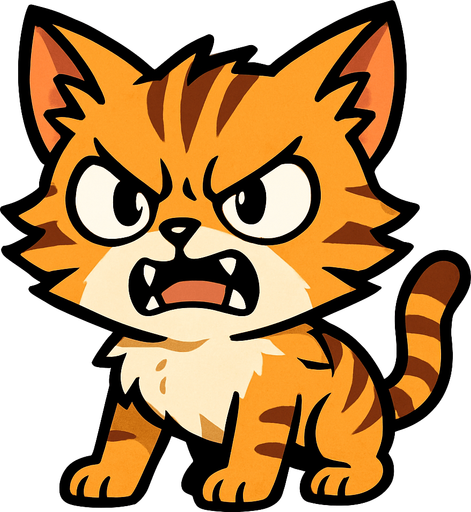 An angry but cute wild cat manga cartoon style.
In-Game asset.  2d.  High contrast.  No shadows