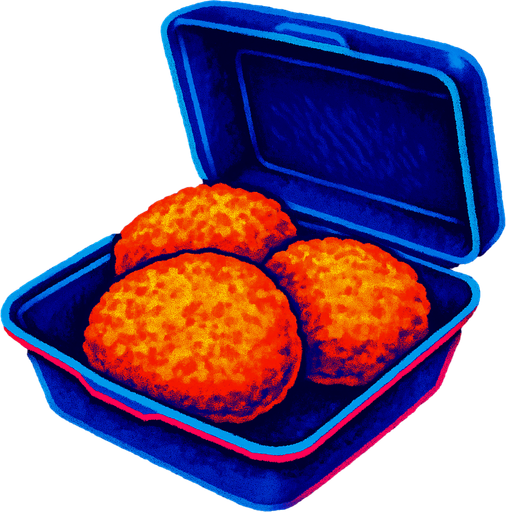 Fish cakes in a to go box.