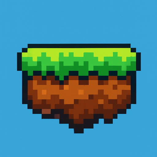Plataforma flotante con pasto ensima y tierra debajo pixelada.
In-Game asset.  2d.  High contrast.  No shadows