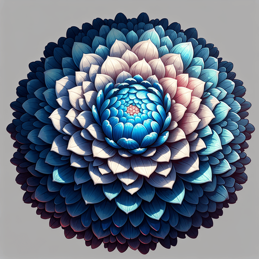 A large blue round flower. Top down view.
Single Game Texture. In-Game asset. 2d. Blank background. High contrast. No shadows.