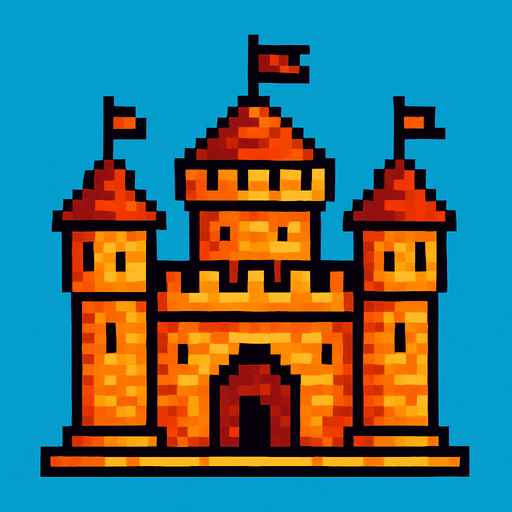pixsel castle.
In-Game asset.  2d.  High contrast.  No shadows