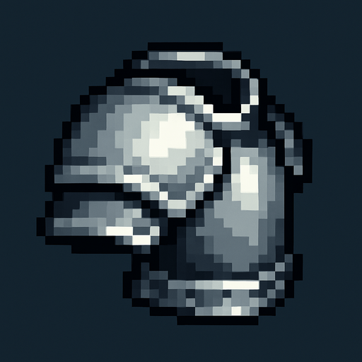 2D pixel art of a single shoulder armor piece, metallic silver and gray tones.
In-Game asset.  2d.  High contrast.  No shadows