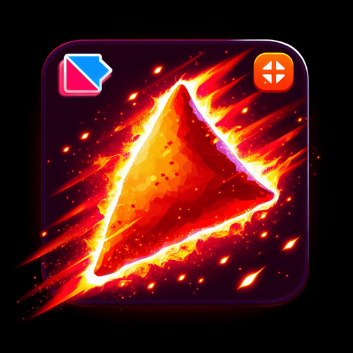 Create a spicy red samosa with flames, symbolizing a speed boost. The samosa should have a glowing effect and fire particles around it..
Single Game Texture.  In-Game asset.  2d.  Blank background.  High contrast.  No shadows