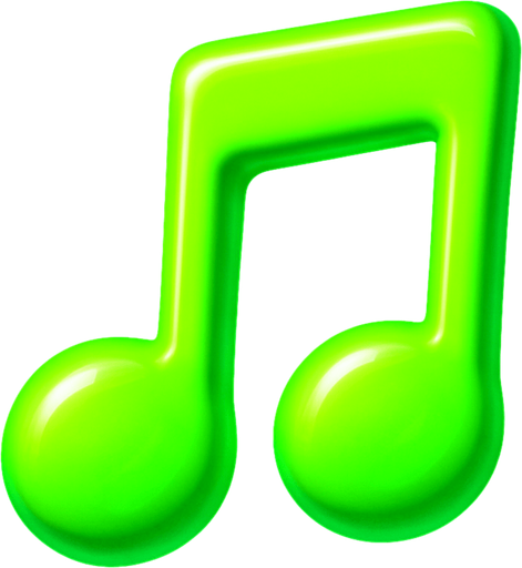 Bright green glowing musical note.
In-Game asset.  3d.  High contrast.  No shadows