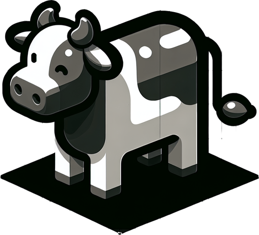 a cow.
Single Game Texture. In-Game asset. 2d. Blank background. High contrast. No shadows.