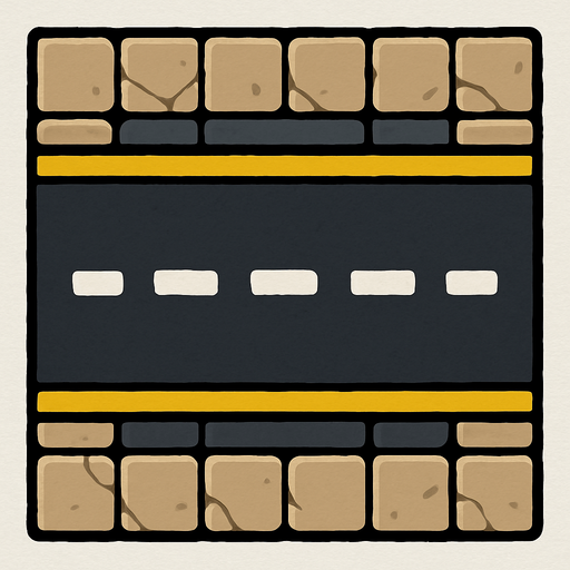 street tile on top viewing with street way horizontal.
In-Game asset.  2d.  High contrast.  No shadows