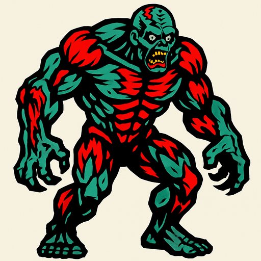 mostruo musculoso zombie.
In-Game asset.  2d.  High contrast.  No shadows