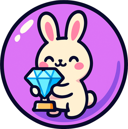 a bubble with a cute rabbit holding a diamond stone like a troffy.
In-Game asset.  2d.  High contrast.  No shadows