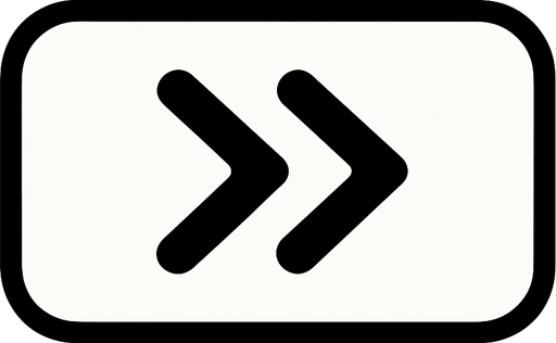 Un boton de color banco para delantar el juego de velocidad, dos felchas negras apuntando a la derecha..
In-Game asset.  2d.  High contrast.  No shadows