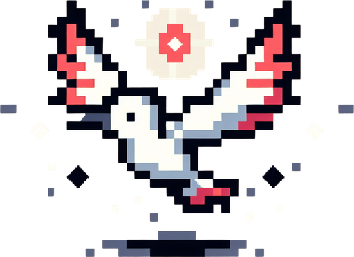 pixel art simple flying bird.
Single Game Texture. In-Game asset. 2d. Blank background. High contrast. No shadows.