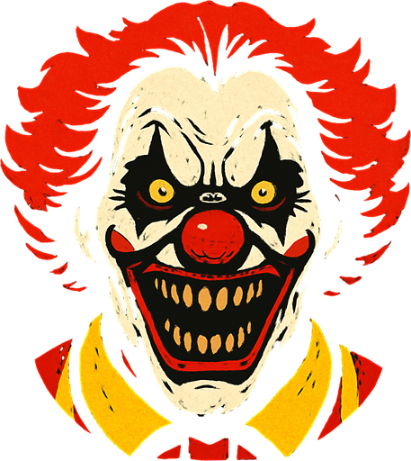 mcdonalds clown scary head.
In-Game asset.  2d.  High contrast.  No shadows