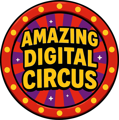 Amazing digital circus button.
In-Game asset.  2d.  High contrast.  No shadows