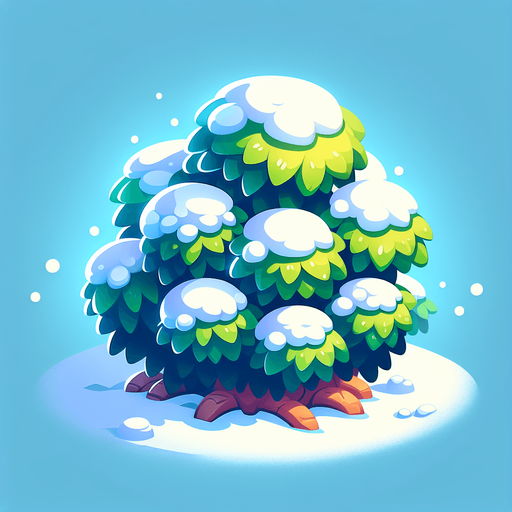 Куст в снегу мультяшный.
Single Game Texture.  In-Game asset.  2d.  Blank background.  High contrast.  No shadows