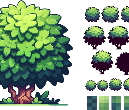 bush.
Single Game Texture. In-Game asset. 2d. Blank background. High contrast. No shadows.