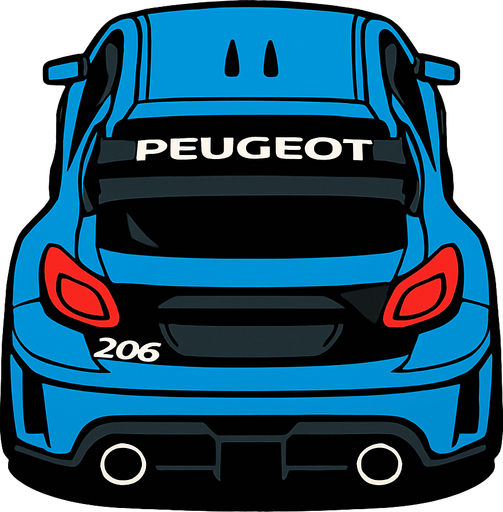 Mavi ve asiri Spor olarak ozellestirilmis bir peugeot 206 arkasi ama yukaridan.
In-Game asset.  2d.  High contrast.  No shadows