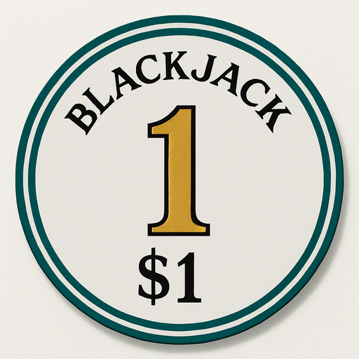 Crea un asset para una ficha de casino de $1 para Blackjack.
Color Principal: Blanco o gris muy claro.
Borde/Detalles: Dos o tres franjas finas en un color que contraste pero sea elegante, como azul zafiro o verde esmeralda.
Valor: El número '1' grande y claro en el centro, en dorado o negro, con una tipografía de casino.
Estilo: Lujoso, limpio, coherente con 'La Tentación Dorada'.".
In-Game asset.  2d.  High contrast.  No shadows
