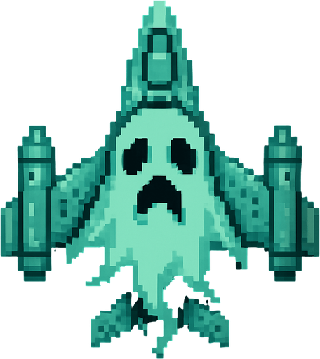 Звездолет оформление в стиле призрака пиксельный вид сверху.
In-Game asset.  2d.  High contrast.  No shadows