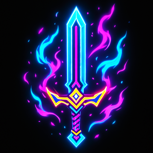 Sword, effect grand master neon.
In-Game asset.  2d.  High contrast.  No shadows