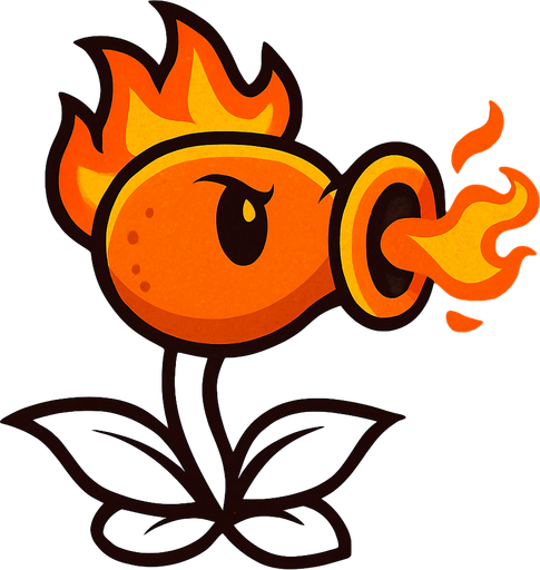 peashoter plant vs zombies 2 but fire.
In-Game asset.  2d.  High contrast.  No shadows